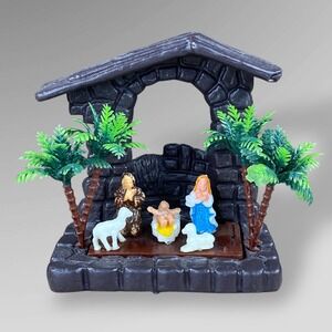 Vintage Plastic Nativity Set with Manger Scene Mid-Century Christmas Display